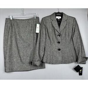 Le Suit Gray Woven 2-Piece Blazer Jacket & Skirt Womens 8 Preppy NWT $200 MRSP